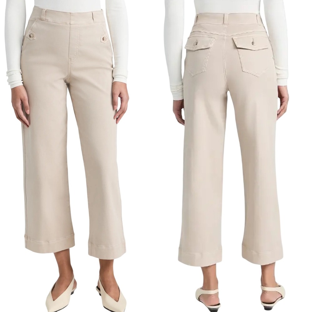 NEW Spanx Twill Crop Wide Leg Pants Cream Off White High Rise Women XS New